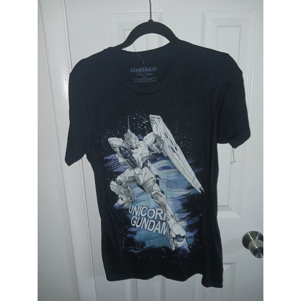 Gundam Mobile Suit Unicorn White Graphic Print T-Shirt Size Small Black